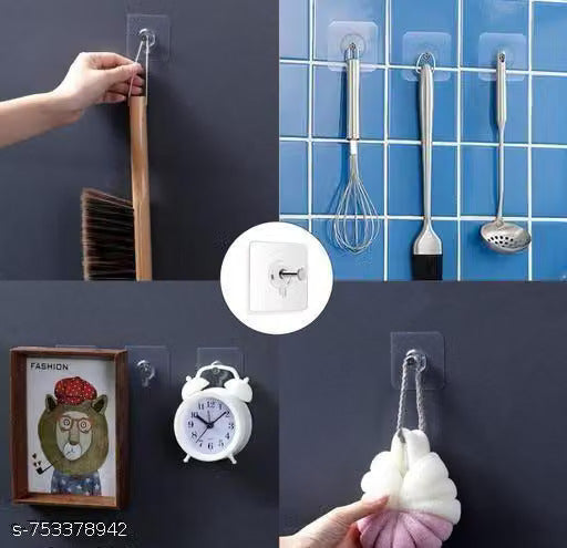 20-Pack Heavy Duty Transparent Adhesive Wall Hooks | No Drill, Waterproof & Reusable Hooks for Kitchen, Bathroom & Home