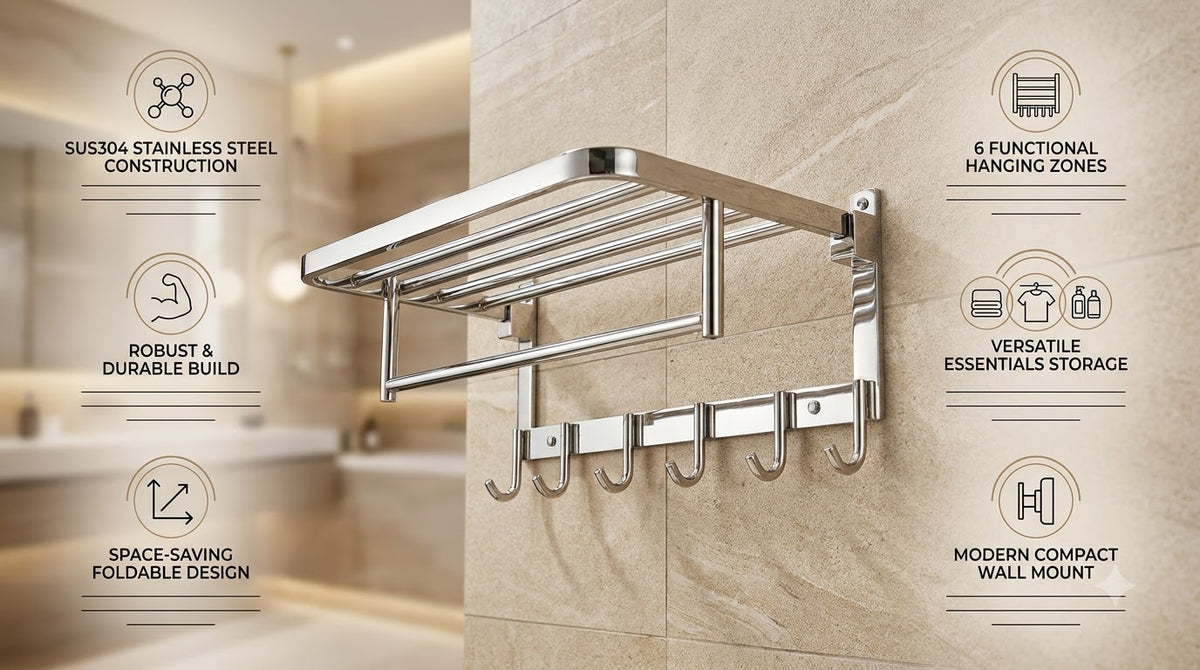 Modern Foldable SUS304 Stainless Steel Bathroom Rack
