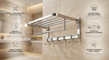 Modern Foldable SUS304 Stainless Steel Bathroom Rack