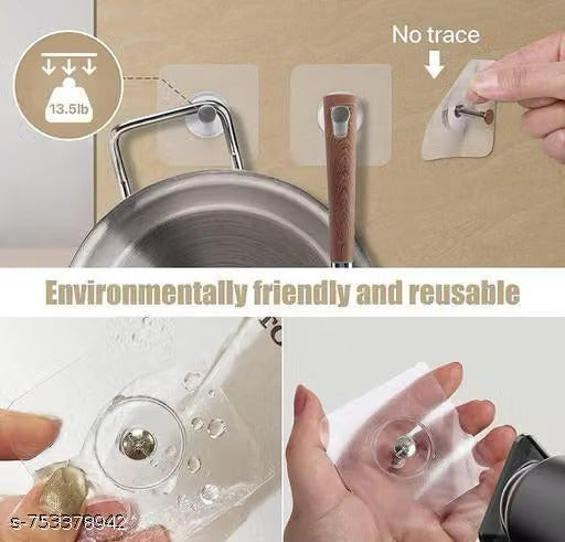 20-Pack Heavy Duty Transparent Adhesive Wall Hooks | No Drill, Waterproof & Reusable Hooks for Kitchen, Bathroom & Home