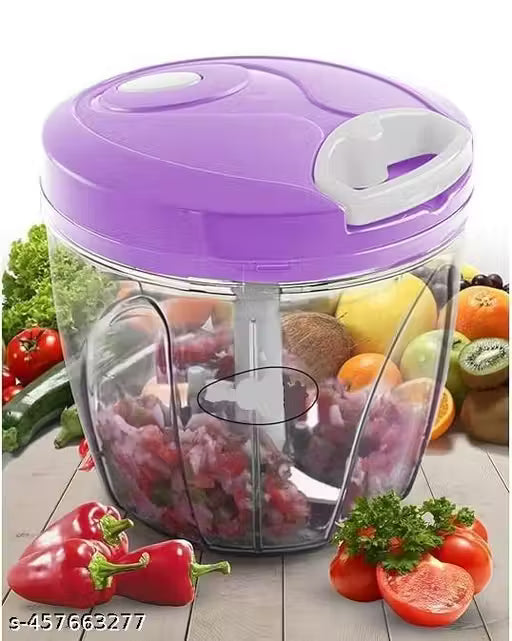 XXL Handy Vegetable and Fruit Manual Chopper: Effortlessly Chop Onions, Fruits, and More - 5 Stainless Steel Blades for Quick and Easy Cutting (Blue, 1000ml)