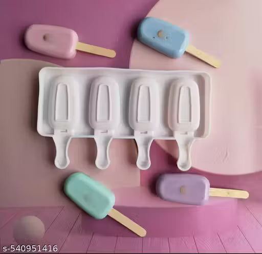 4 Cavity Big Oval Silicone Popsicle Ice Cream Cakesicle Moulds Re usable, Pack of 1