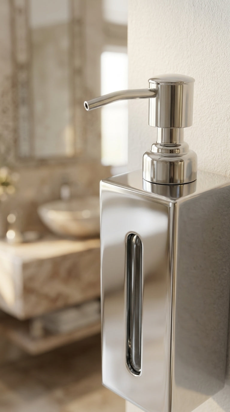 Stainless Steel Wall Mount Soap Dispenser with Holder | Premium Rust-Free Liquid Soap Pump for Bathroom & Kitchen
