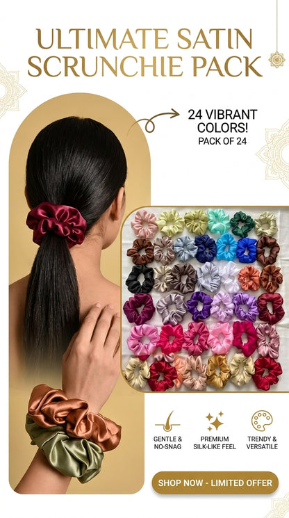 Pack of 24 Premium Satin Silk Scrunchies | Soft Hair Ties for Women & Girls | No Hair Breakage | Multicolor Collection