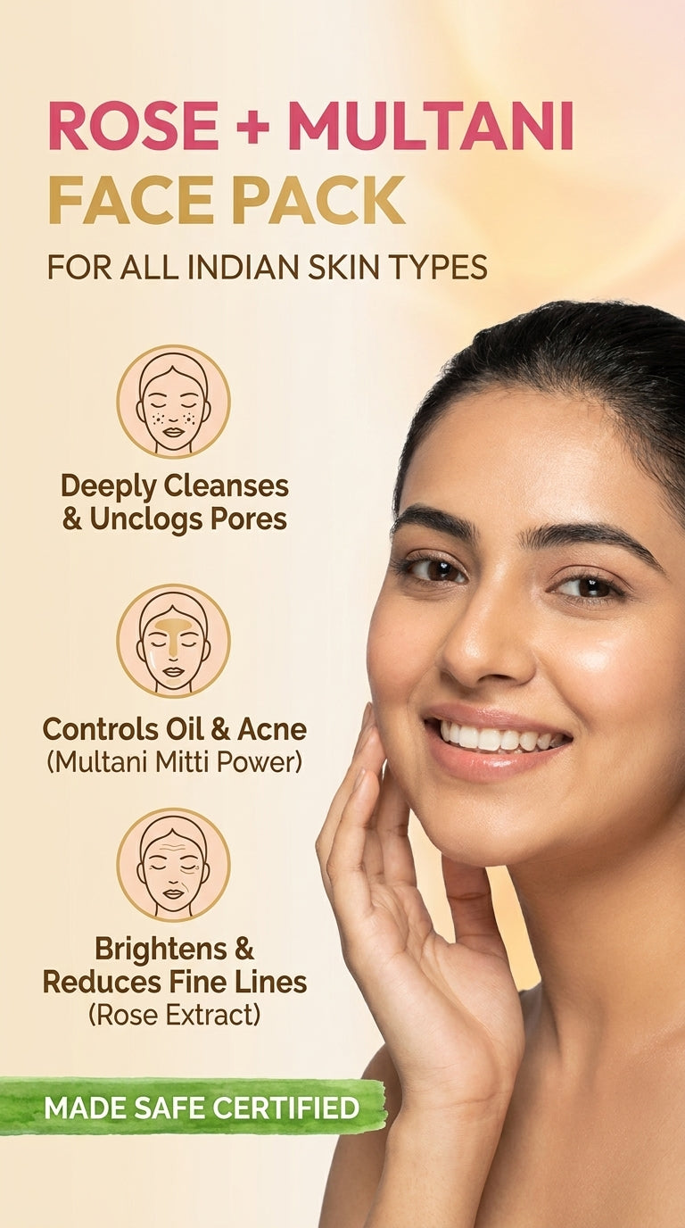100% Natural Multani Mitti Face Pack Kit | Rose Water + Face Brush | Deep Cleansing & Natural Glow