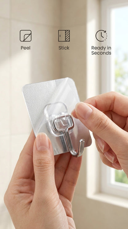 360° Rotating Self-Adhesive Wall Hooks (Pack of 10) | Heavy Duty Waterproof Multipurpose Hooks