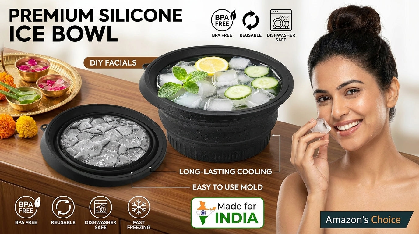 Collapsible Silicone Ice Bowl | Foldable Face Wash Basin with Built-in Ice Tray