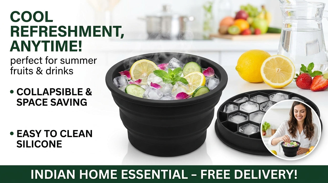 Collapsible Silicone Ice Bowl | Foldable Face Wash Basin with Built-in Ice Tray
