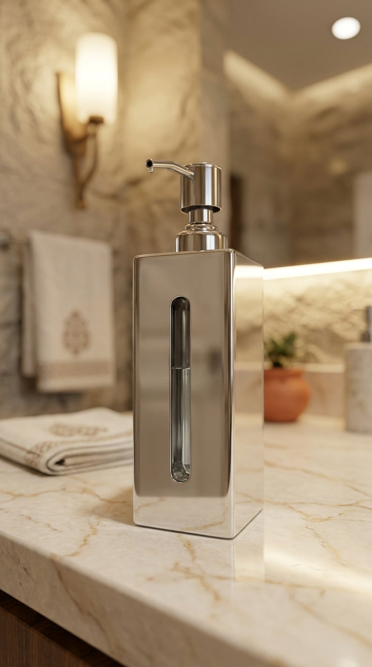 Stainless Steel Wall Mount Soap Dispenser with Holder | Premium Rust-Free Liquid Soap Pump for Bathroom & Kitchen