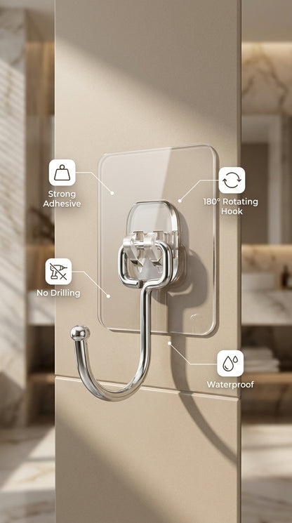 360° Rotating Self-Adhesive Wall Hooks (Pack of 10) | Heavy Duty Waterproof Multipurpose Hooks
