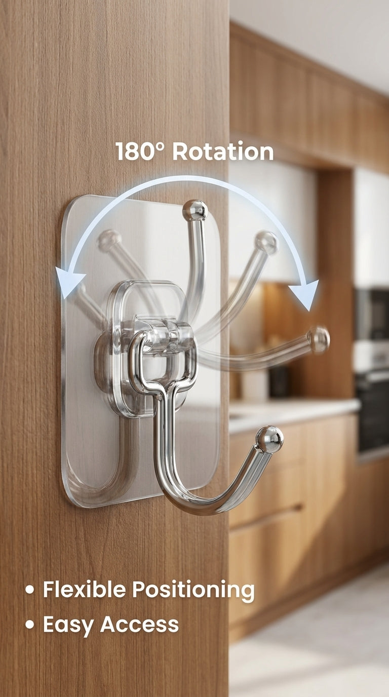 360° Rotating Self-Adhesive Wall Hooks (Pack of 10) | Heavy Duty Waterproof Multipurpose Hooks