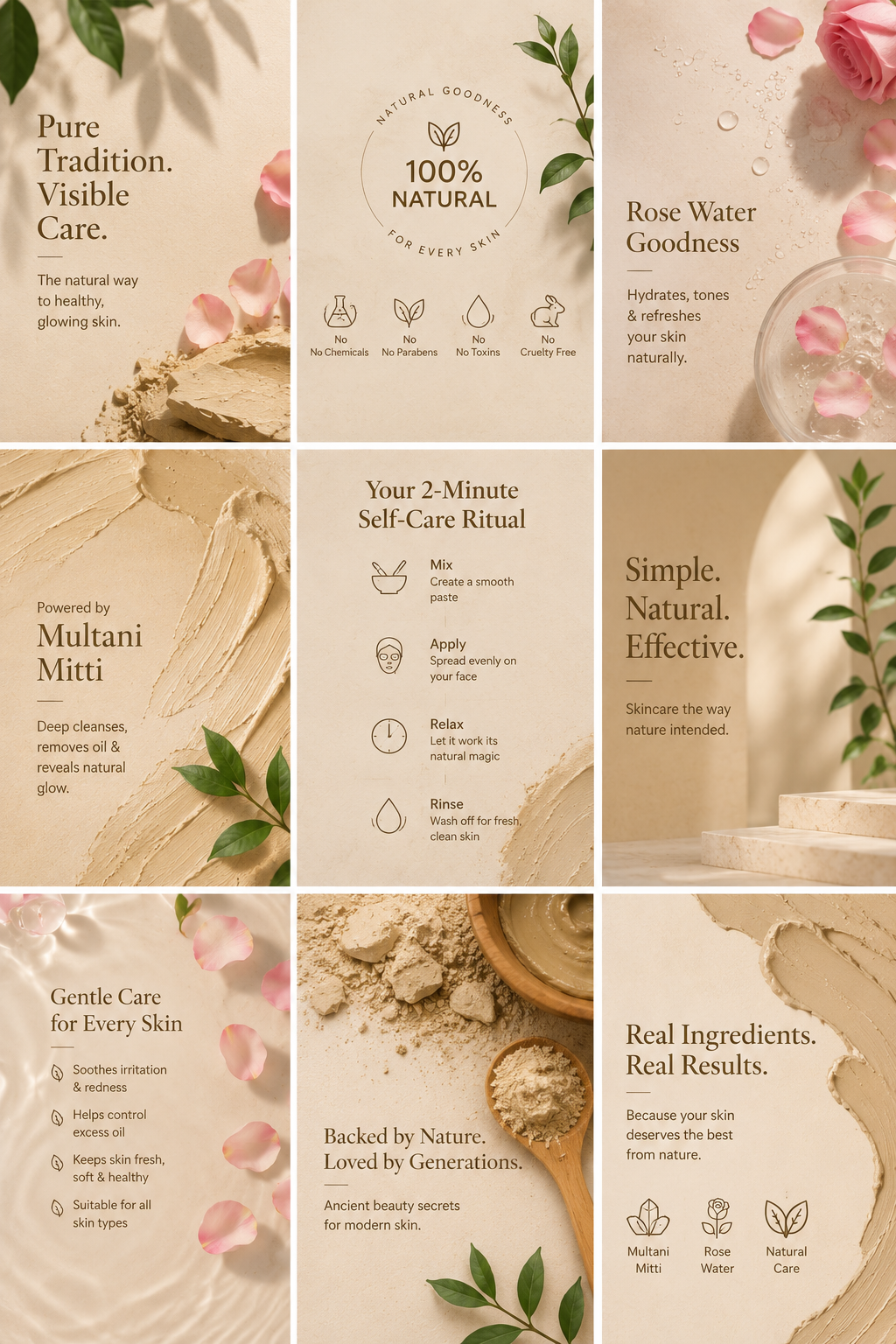100% Natural Multani Mitti Face Pack Kit | Rose Water + Face Brush | Deep Cleansing & Natural Glow