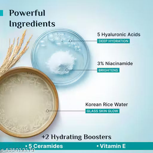 Pilgrim Korean Rice Water Hydra Glow Moisturizer (100g) | 5 Hyaluronic Acids, 3% Niacinamide & 5 Ceramides | Lightweight Oil-Free Gel for Glass Skin | For Women & Men