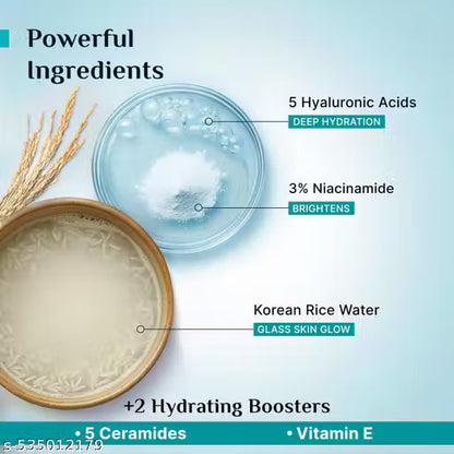 Pilgrim Korean Rice Water Hydra Glow Moisturizer (100g) | 5 Hyaluronic Acids, 3% Niacinamide & 5 Ceramides | Lightweight Oil-Free Gel for Glass Skin | For Women & Men