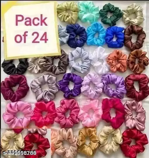 Pack of 24 Premium Satin Silk Scrunchies | Soft Hair Ties for Women & Girls | No Hair Breakage | Multicolor Collection