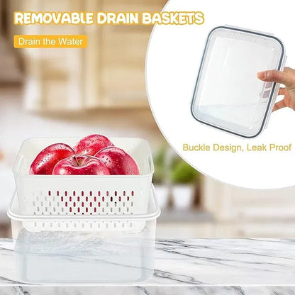 [PACK OF 4] Refrigerator Storage Containers Boxes with Airtight Lid/Kitchen Fridge Organizers for Fruits & Vegetables