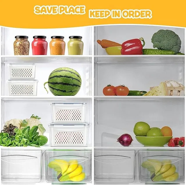 [PACK OF 4] Refrigerator Storage Containers Boxes with Airtight Lid/Kitchen Fridge Organizers for Fruits & Vegetables