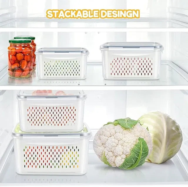 [PACK OF 4] Refrigerator Storage Containers Boxes with Airtight Lid/Kitchen Fridge Organizers for Fruits & Vegetables