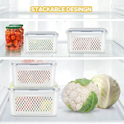 [PACK OF 4] Refrigerator Storage Containers Boxes with Airtight Lid/Kitchen Fridge Organizers for Fruits & Vegetables