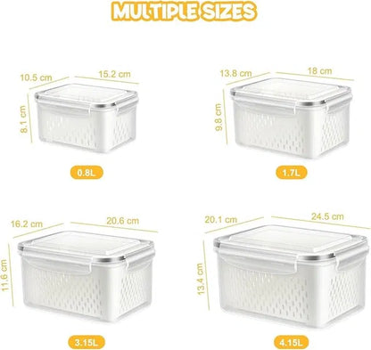 [PACK OF 4] Refrigerator Storage Containers Boxes with Airtight Lid/Kitchen Fridge Organizers for Fruits & Vegetables