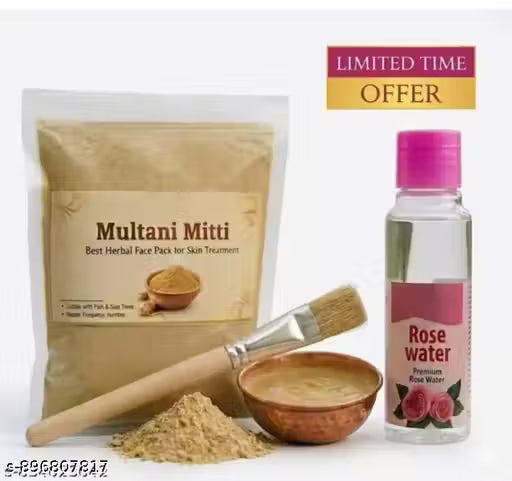 100% Natural Multani Mitti Face Pack Kit | Rose Water + Face Brush | Deep Cleansing & Natural Glow
