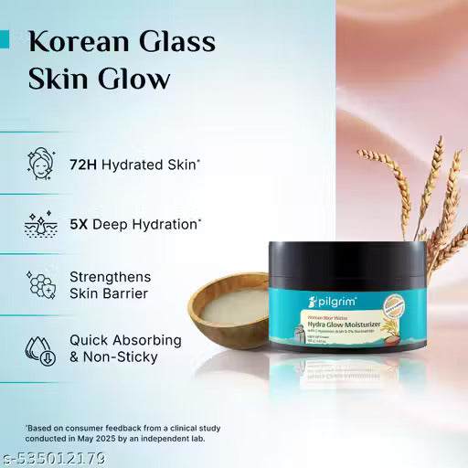 Pilgrim Korean Rice Water Hydra Glow Moisturizer (100g) | 5 Hyaluronic Acids, 3% Niacinamide & 5 Ceramides | Lightweight Oil-Free Gel for Glass Skin | For Women & Men