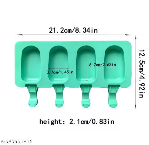 4 Cavity Big Oval Silicone Popsicle Ice Cream Cakesicle Moulds Re usable, Pack of 1
