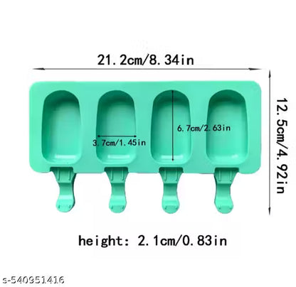 4 Cavity Big Oval Silicone Popsicle Ice Cream Cakesicle Moulds Re usable, Pack of 1