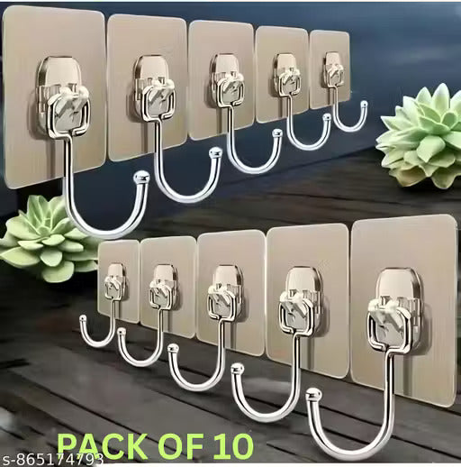 360° Rotating Self-Adhesive Wall Hooks (Pack of 10) | Heavy Duty Waterproof Multipurpose Hooks