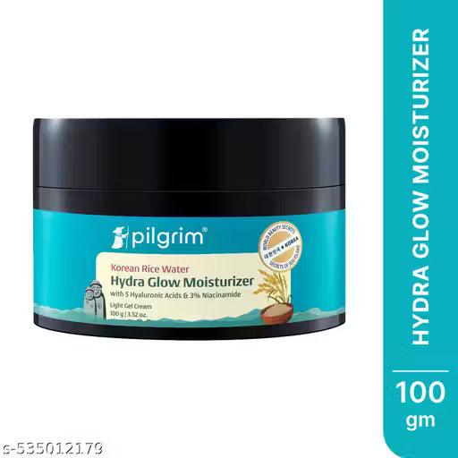 Pilgrim Korean Rice Water Hydra Glow Moisturizer (100g) | 5 Hyaluronic Acids, 3% Niacinamide & 5 Ceramides | Lightweight Oil-Free Gel for Glass Skin | For Women & Men