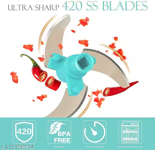 XXL Handy Vegetable and Fruit Manual Chopper: Effortlessly Chop Onions, Fruits, and More - 5 Stainless Steel Blades for Quick and Easy Cutting (Blue, 1000ml)