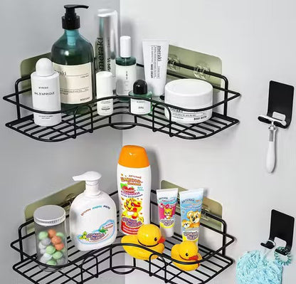 2-Pack Self-Adhesive Bathroom Corner Shelf | Rustproof Metal Storage Rack | No Drill Wall Organizer
