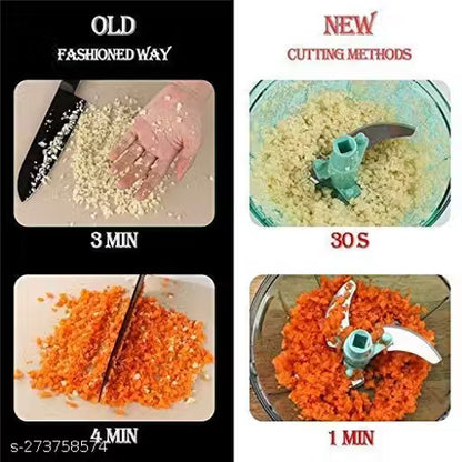 XXL Handy Vegetable and Fruit Manual Chopper: Effortlessly Chop Onions, Fruits, and More - 5 Stainless Steel Blades for Quick and Easy Cutting (Blue, 1000ml)