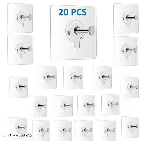 20-Pack Heavy Duty Transparent Adhesive Wall Hooks | No Drill, Waterproof & Reusable Hooks for Kitchen, Bathroom & Home