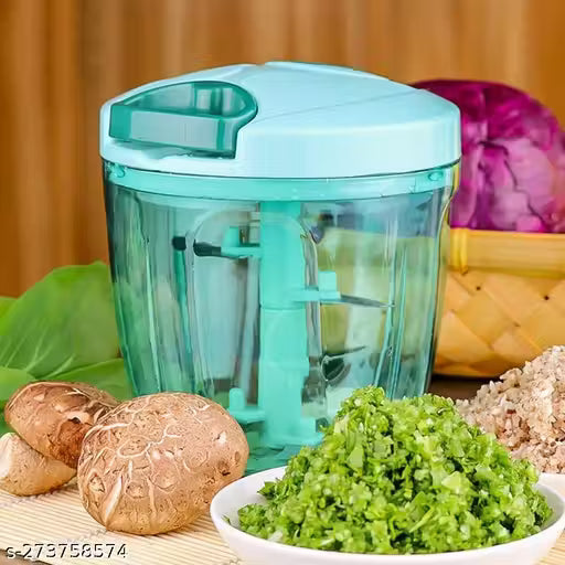 XXL Handy Vegetable and Fruit Manual Chopper: Effortlessly Chop Onions, Fruits, and More - 5 Stainless Steel Blades for Quick and Easy Cutting (Blue, 1000ml)