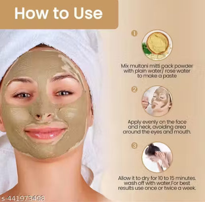 100% Natural Multani Mitti powder, Gulaab jal, Aloe vera gel and brush