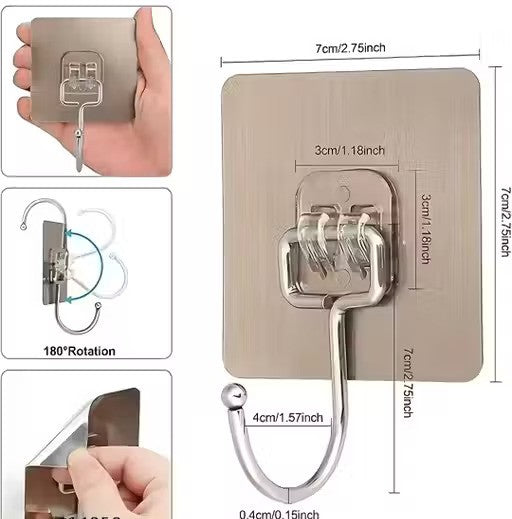 360° Rotating Self-Adhesive Wall Hooks (Pack of 10) | Heavy Duty Waterproof Multipurpose Hooks