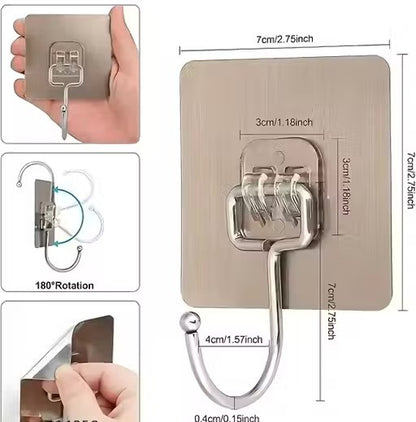 360° Rotating Self-Adhesive Wall Hooks (Pack of 10) | Heavy Duty Waterproof Multipurpose Hooks