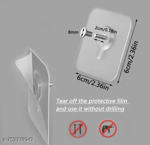 20-Pack Heavy Duty Transparent Adhesive Wall Hooks | No Drill, Waterproof & Reusable Hooks for Kitchen, Bathroom & Home