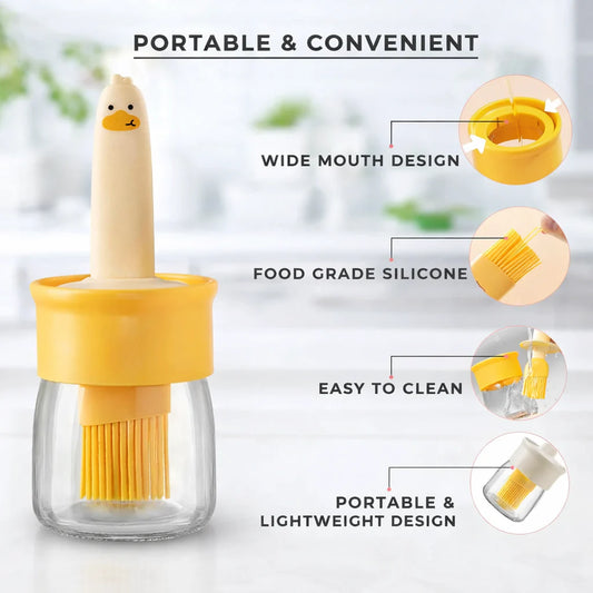 [PACK OF 1] 2-in-1 Oil Dispenser Bottle with Silicone Basting Brush | Mess-Free Cooking, BBQ, Baking & Air Fryer | Premium Kitchen Oil Brush Dispenser